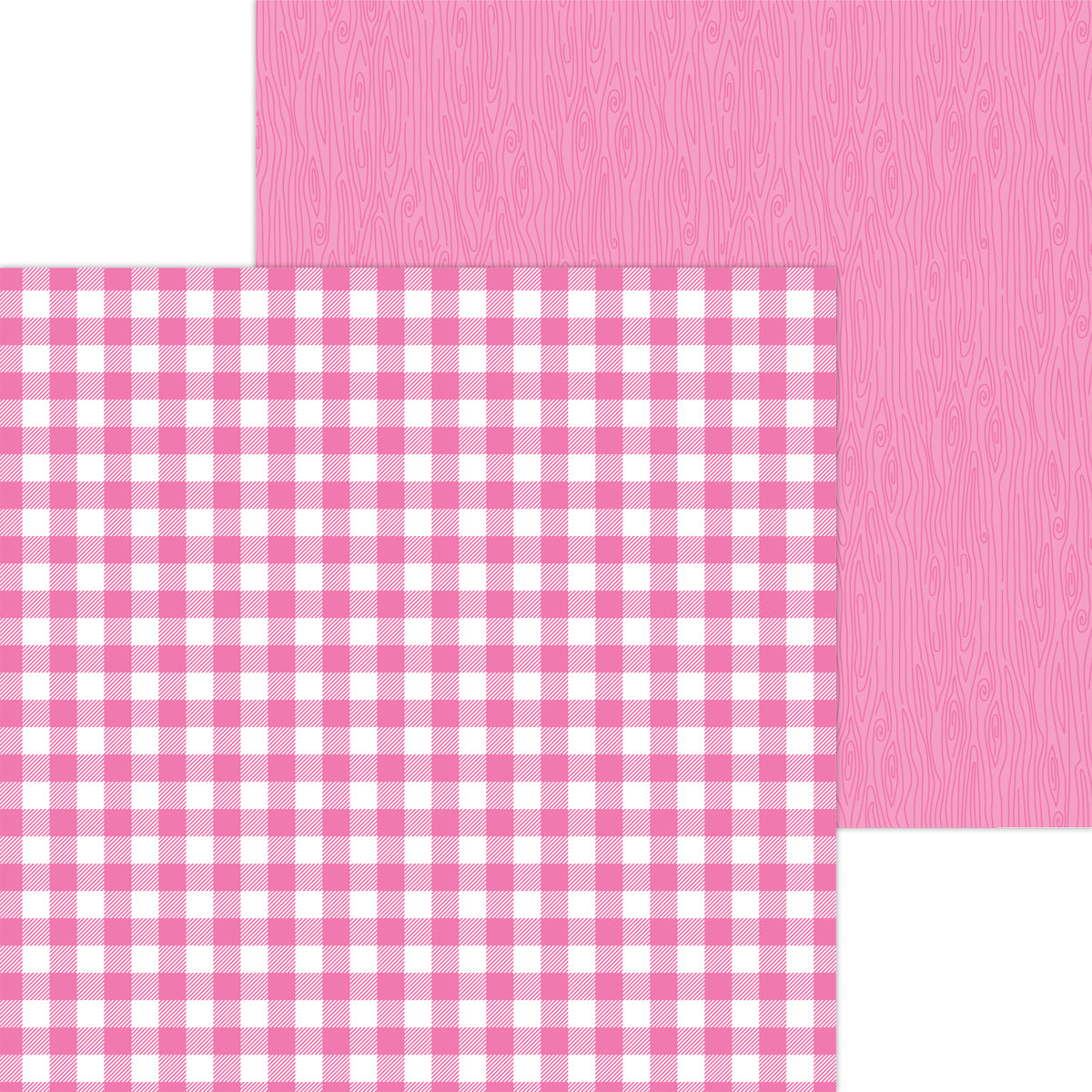 Doodlebug Bubblegum Buffalo Plaid Woodgrain Paper