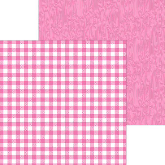 Doodlebug Bubblegum Buffalo Plaid Woodgrain Paper