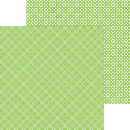 Doodlebug Petite Prints Limeade Dots and Plaids Scrapbook Paper