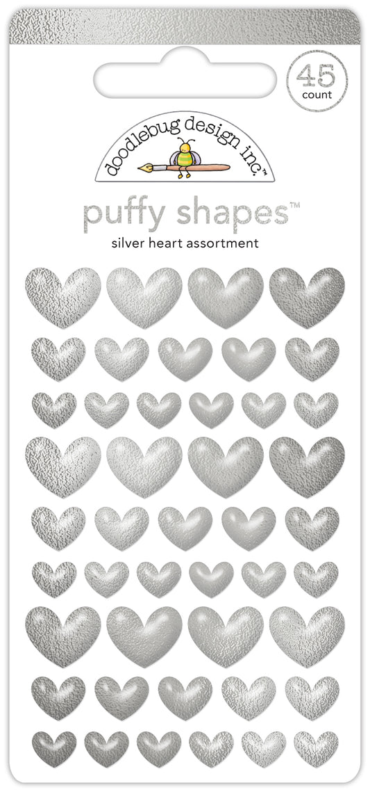 Silver Heart Puffy Shapes Stickers