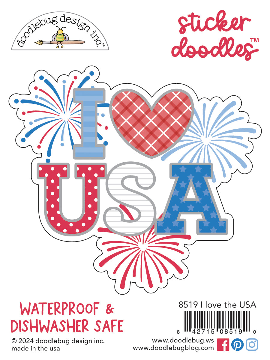 Doodlebug I Love the USA Sticker Doodle