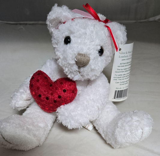 Bear with Me Valentine Bear Girl White Glitter Heart