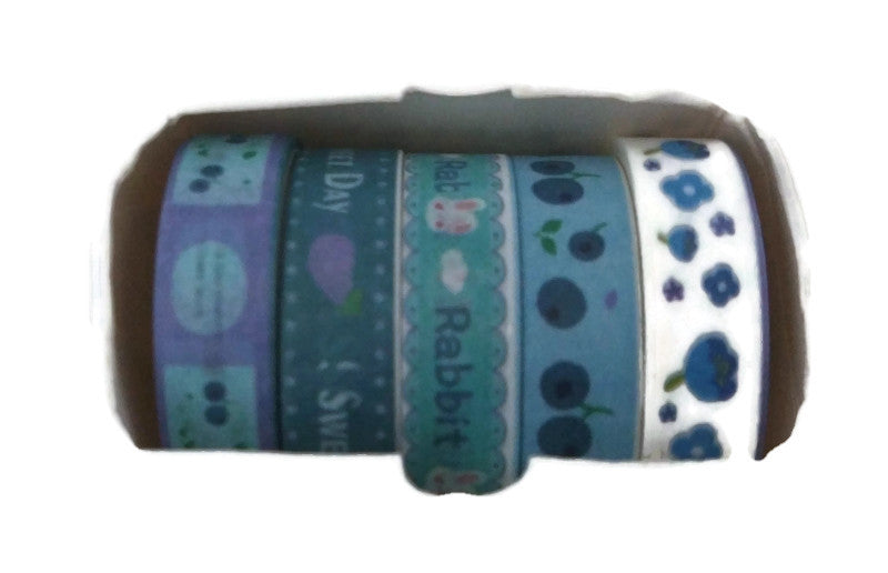 Blue Patterned Washi Tape Assortment Set - 5 Spools