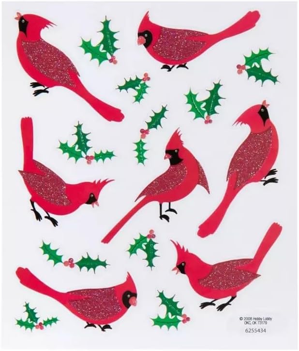 CHRISTMAS CARDINALS Stickers - 2 Sheets