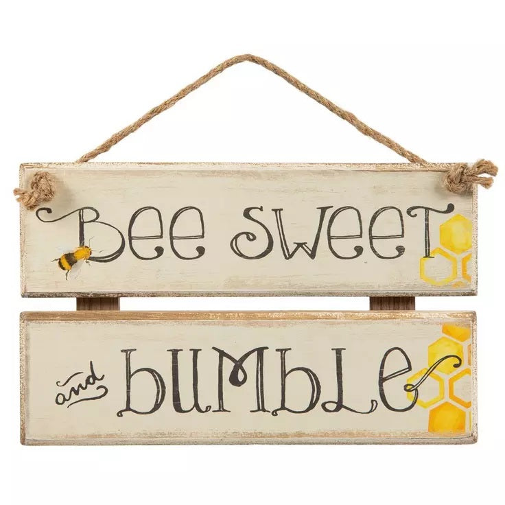 Bee Sweet and Bumble Hanging slat Sign