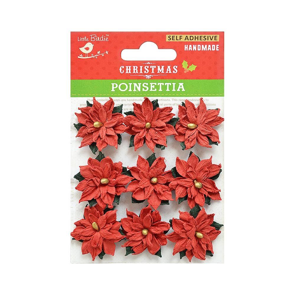 Little Birdie Paper Poinsettia Flower Embellishments