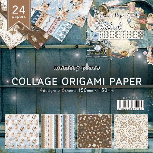 Stitched Together Collage origami Paper 6x6 Inch - 24 Papers