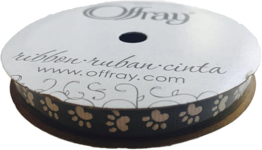 Offray Dark Brown Paw Print Ribbon