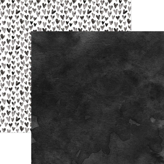 Black Watercolor Hearts Scrapbook Paper