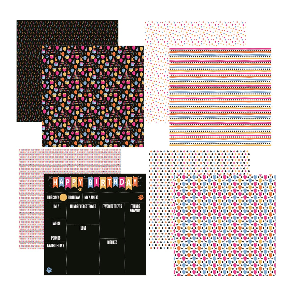 Reminisce Birthday Paws Scrapbook Paper Assortment Set