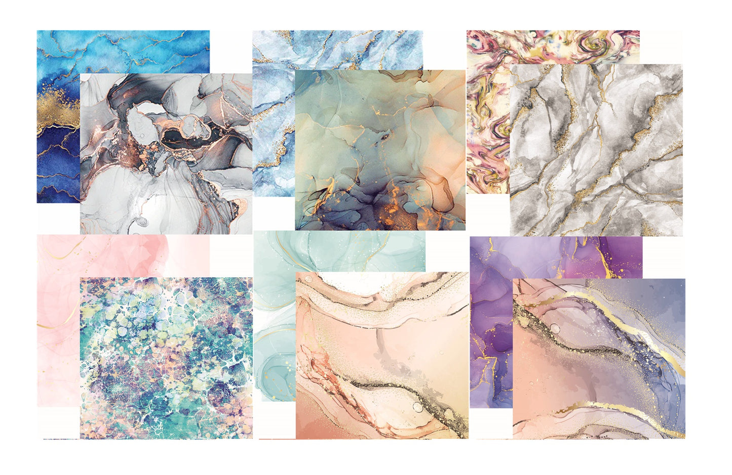 Liquid Marble - 12x12 Cardstock Paper Assortment Set - 6 Sheets