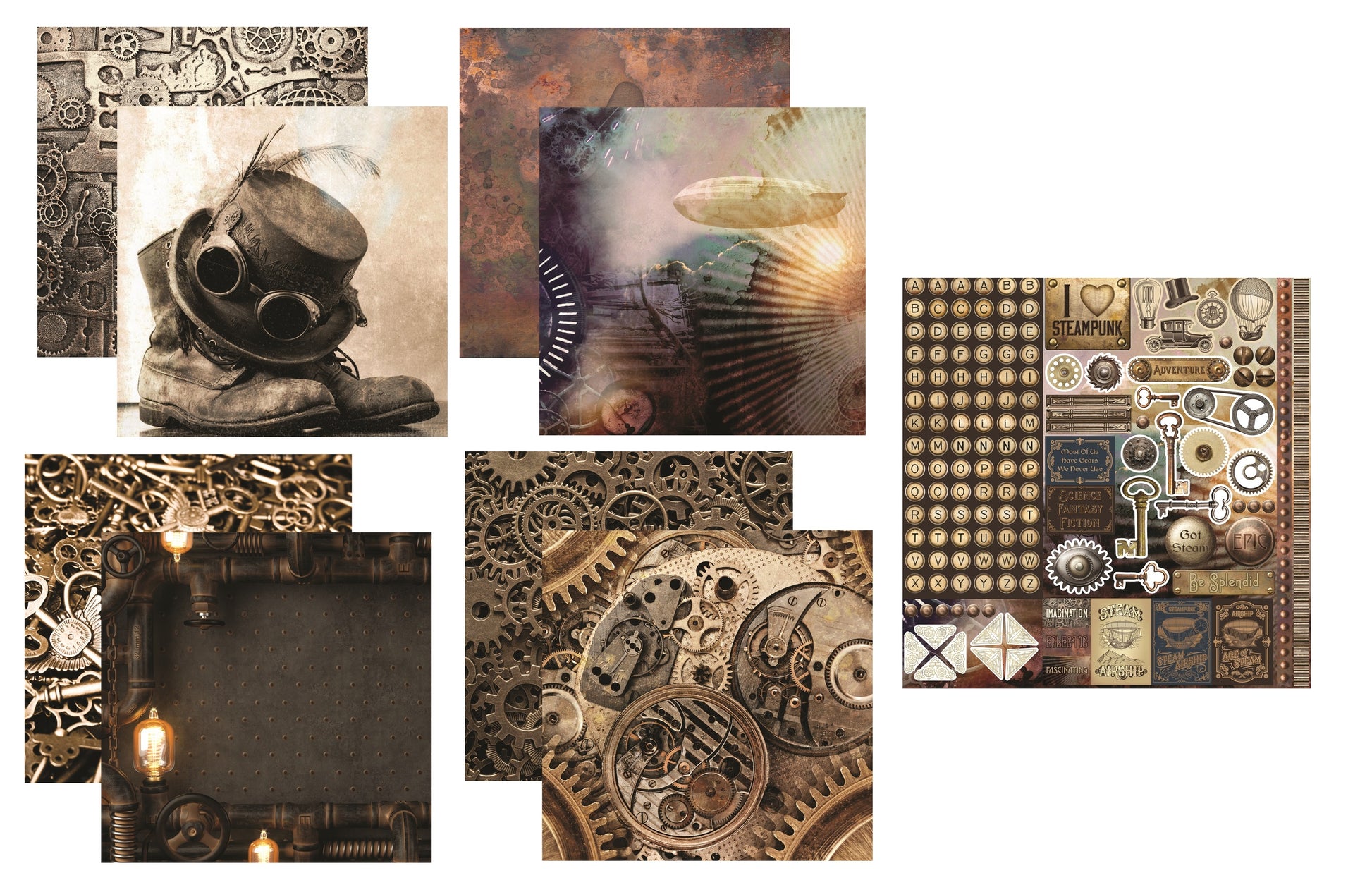 Reminisce Splendid Steampunk Papers and Stickers Set