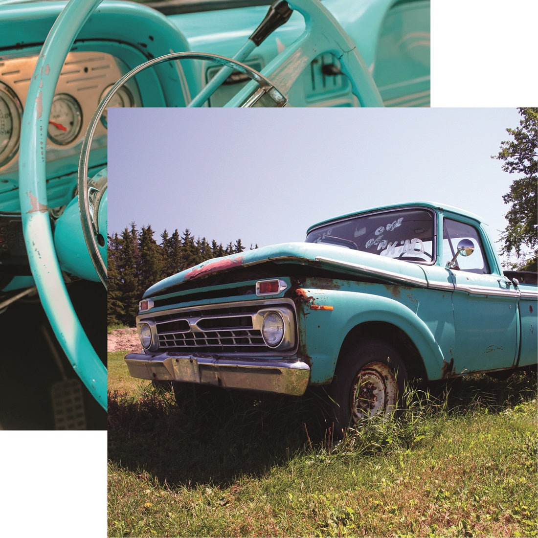 Reminisce Vintage Trucks Blue Pickup Scrapbook Paper