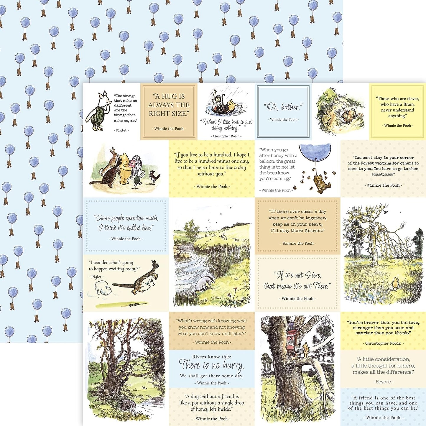 Reminisce Winnie the Pooh Blue Balloon Scrapbook Paper