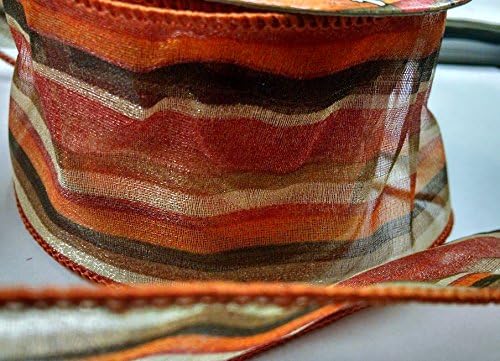 Autumn Harvest Sheer Wired Stripe Ribbon - 10 Yards