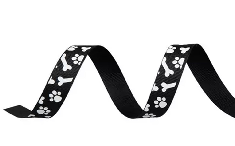 Black and White Dog Paws and Bones Ribbon