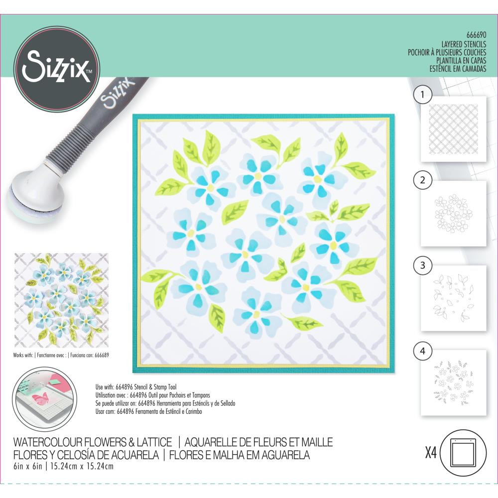 Sizzix Watercolour Flowers and Lattice Layered Stencils