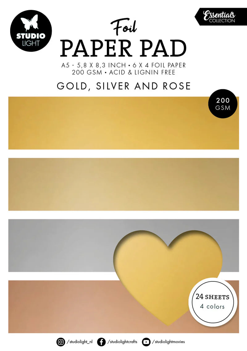 Foil Paper Pad - Gold Silver and Rose Gold - 24 Sheets A5 Size