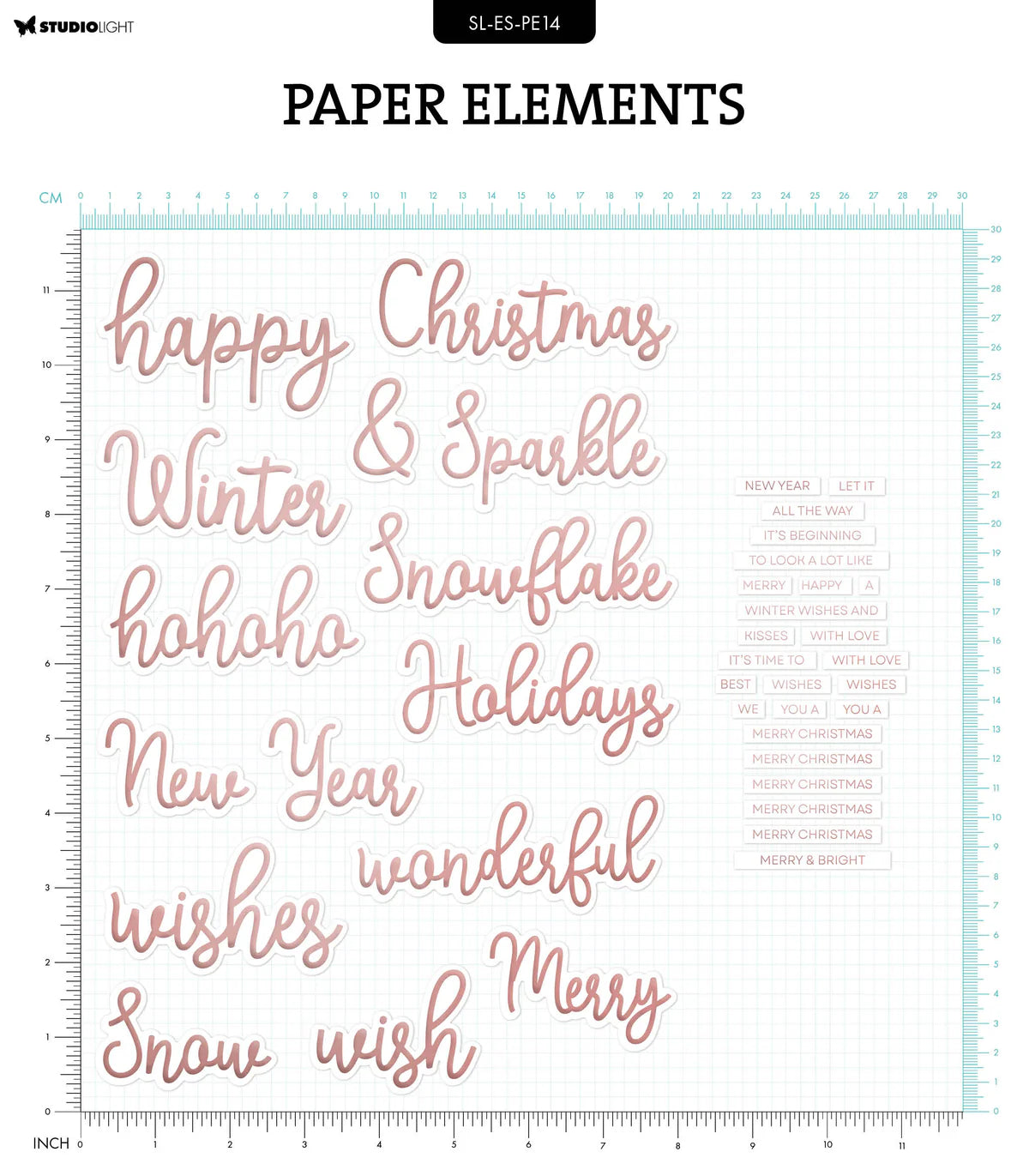 Rose Gold Christmas Sentiments Ephemera Set