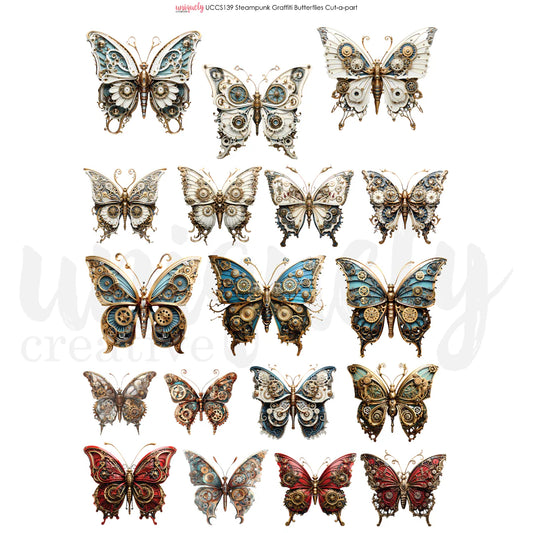 Steampunk Graffiti Butterflies Cut-A-Part Sheet