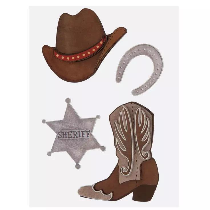 3-d Cowboy Stickers - Cowboy Hat, Boots, Badge, Horseshoe