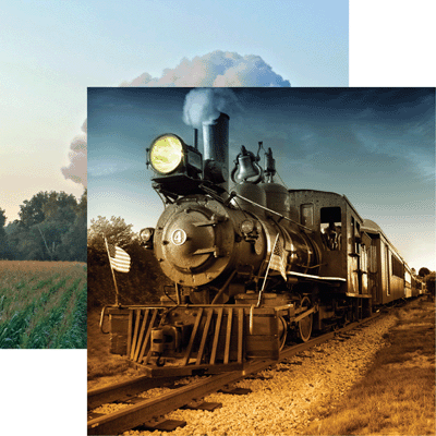 All Aboard American Classic Train Scrapbook paper