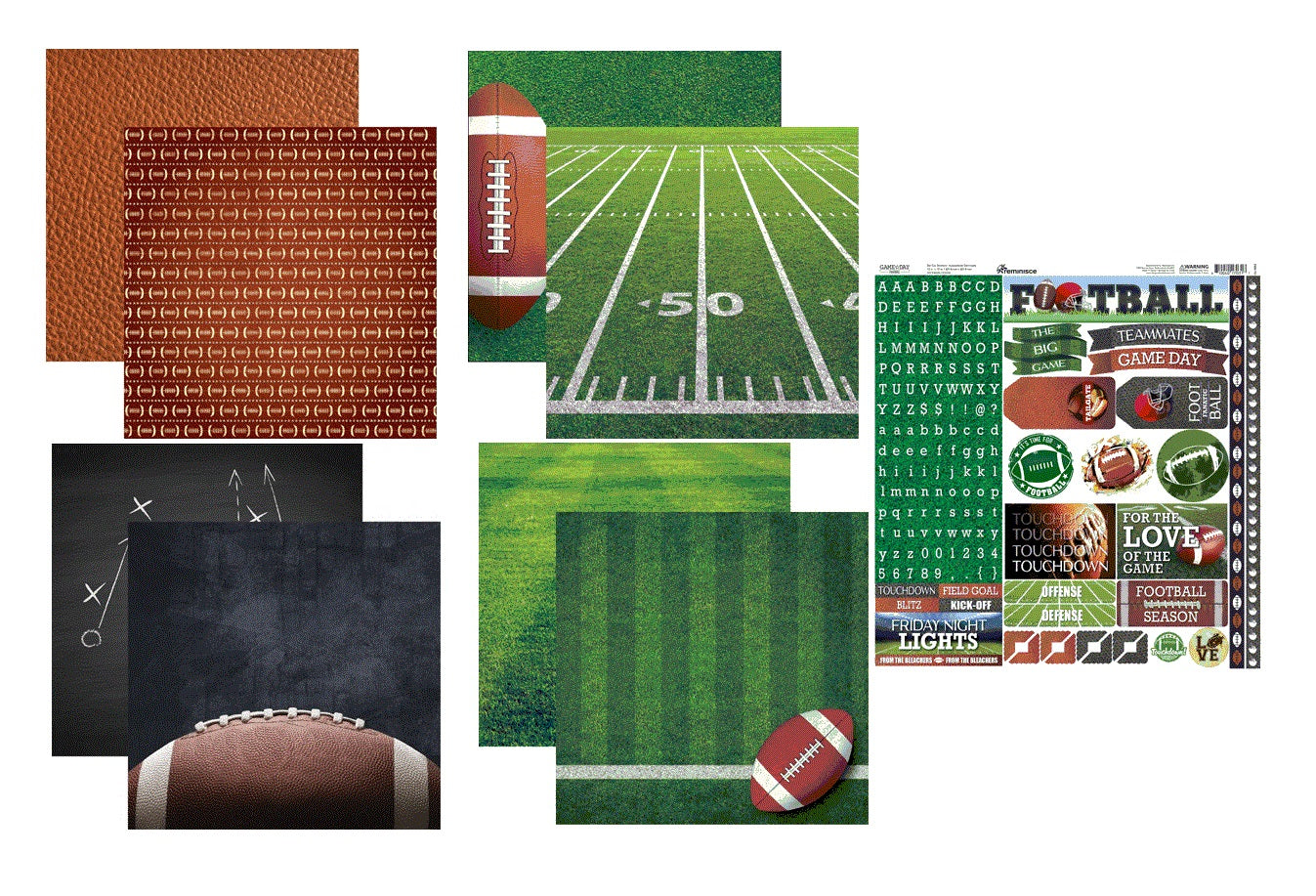 Reminisce Game Day Football Scrapbook papers and Stickers Set