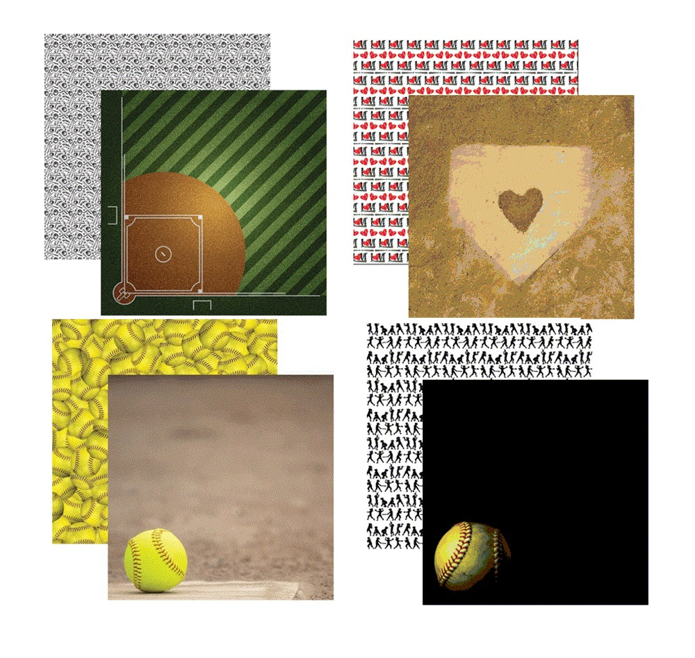 Game Day Softball 12x12 Scrapbook Paper Set of 4 Sheets