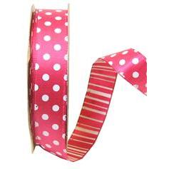 Bright Pink Polka Dot and Stripe Double Sided Ribbon