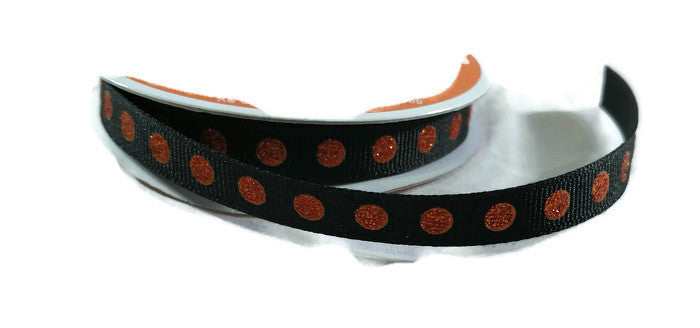 Black & Orange Glitter Dotted Ribbon - Single Layer - 3 Yards