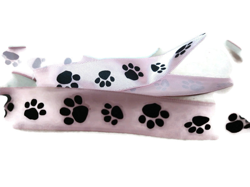 PInk Paw Print Ribbon 7/8Inch Wide