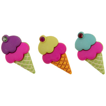 Summer Ice Cream Cones Buttons - 6 Pieces