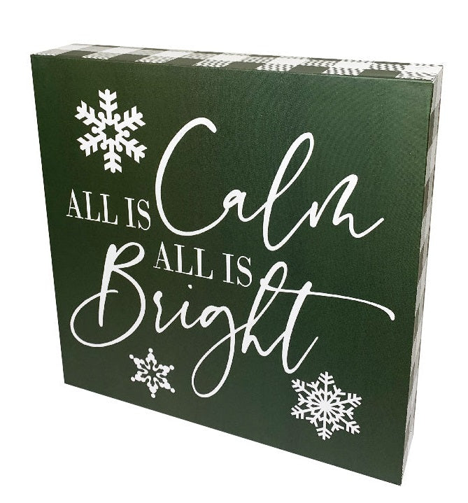 All Is Calm Christmas Picnic Plaid Greeter Block - Green