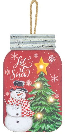 Let it Snow Jar LED Light Up Hanging Sign