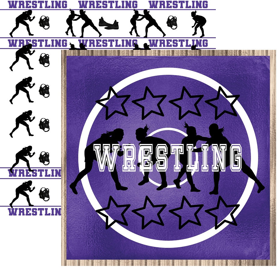 Girls Wrestling Scrapbook Paper Purple Style #4