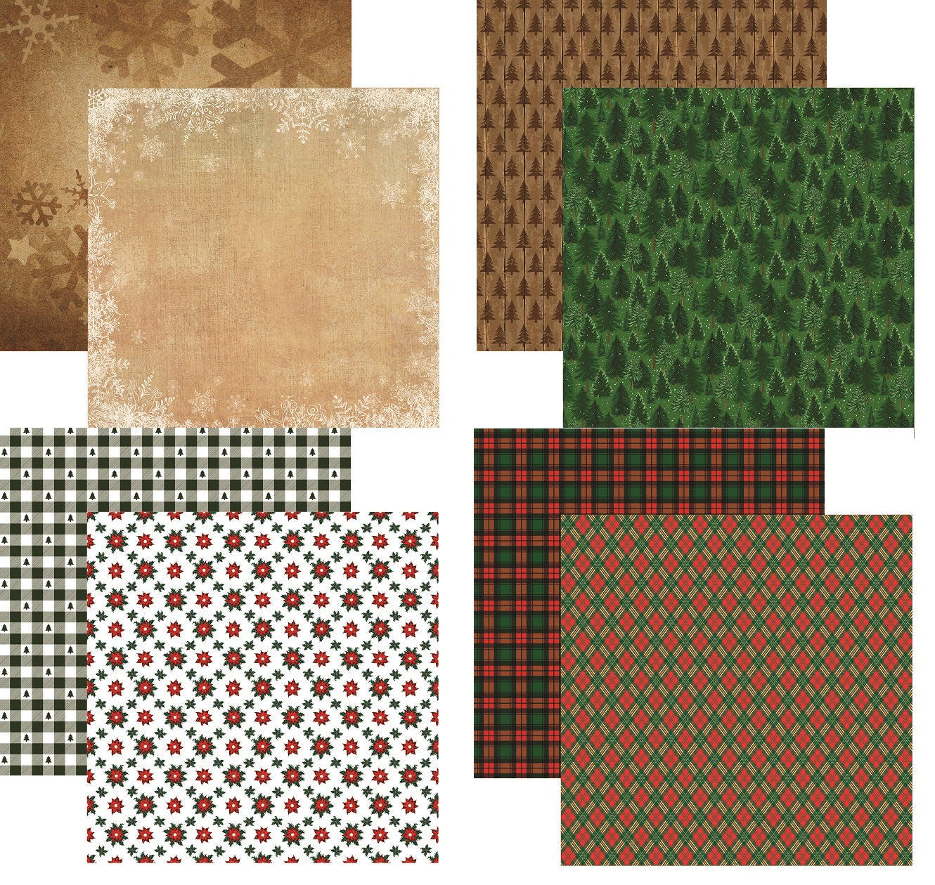 Rustic Christmas- 12x12 Scrapbook Paper Assortment - 4 Sheets