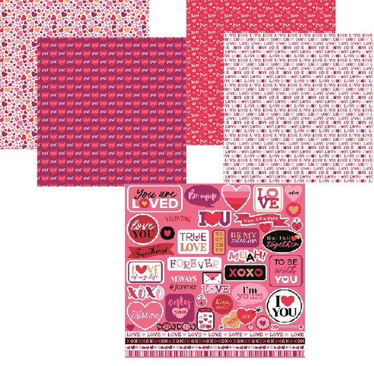 True Love Valentine 12x12 Scrapbook Papers and Stickers Set