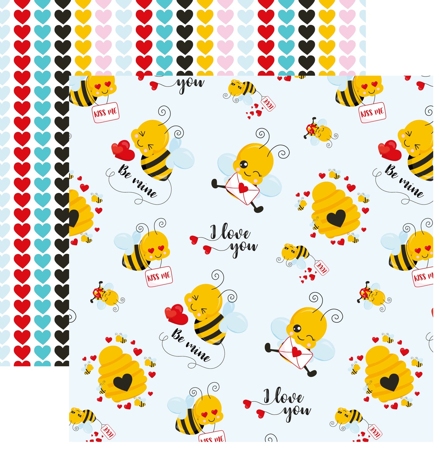 Valentine Bees - 12X12 Scrapbook Papers Assortment Set - 6 Sheets