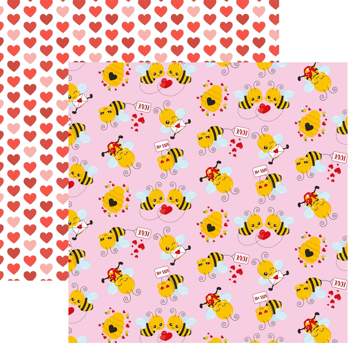 Valentine Bees - 12X12 Scrapbook Papers Assortment Set - 6 Sheets