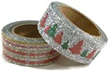 Glitter Christmas Trees and Stripes Washi Tape Set