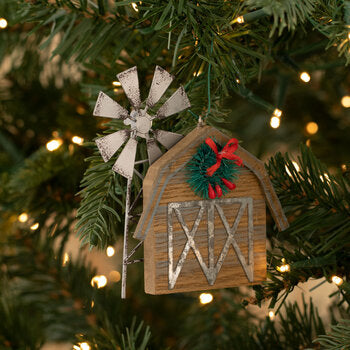 Barn with Windmill Ornament Wood/Metal