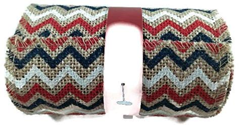 Patriotic Chevron Burlap Ribbon Red White Blue