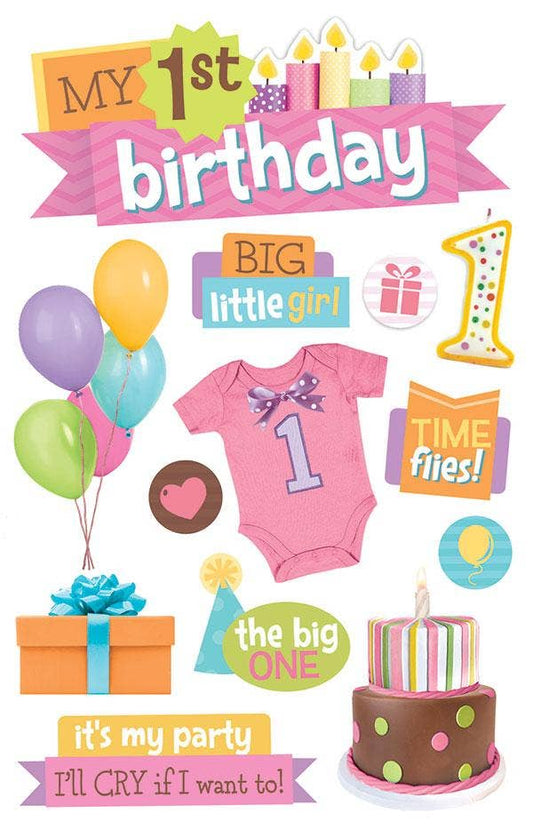 1st Birthday- Girl Dimensional Sticker