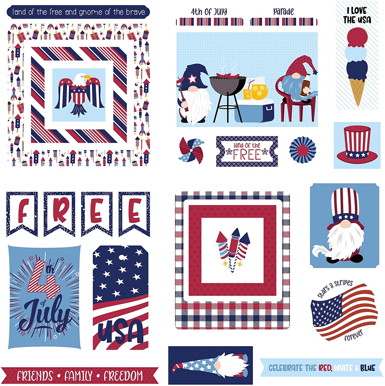 4th of July Gnomes Die Cut Ephemera