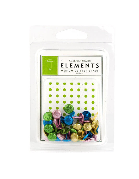 American Crafts Elements Medium Glitter Brads, Brights