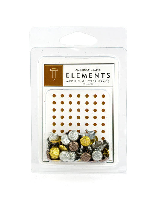 American Crafts Elements Medium Glitter Brads, Metallics