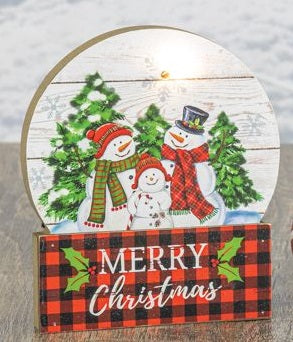 Snowman Snowglobe Plaid Light Up Sign