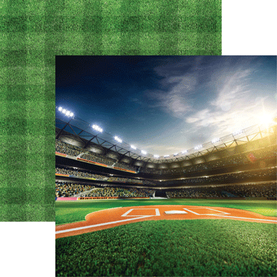 Bright Lights Baseball Scrapbook Paper by Reminisce