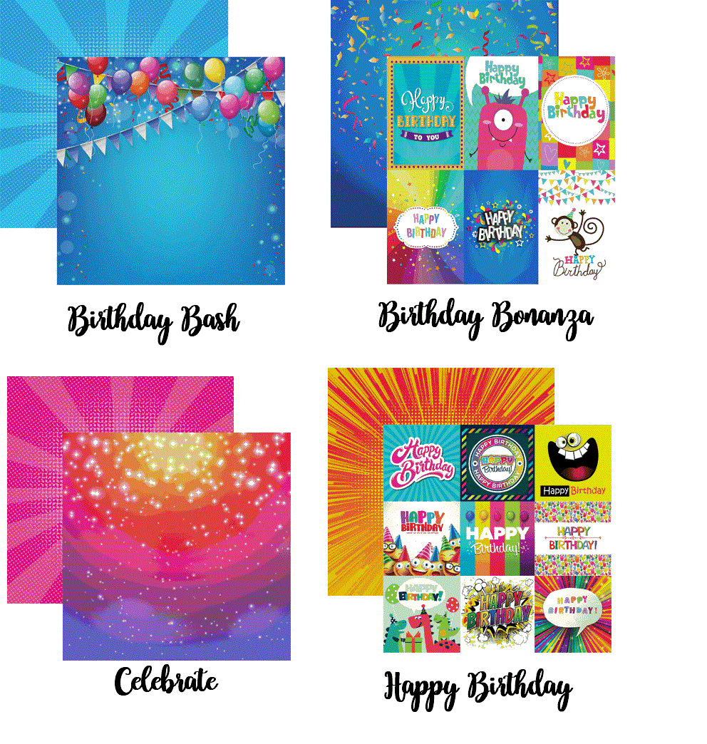 Birthday Bash 12x12 Scrapbook Paper Assortment Set of 4 Sheets