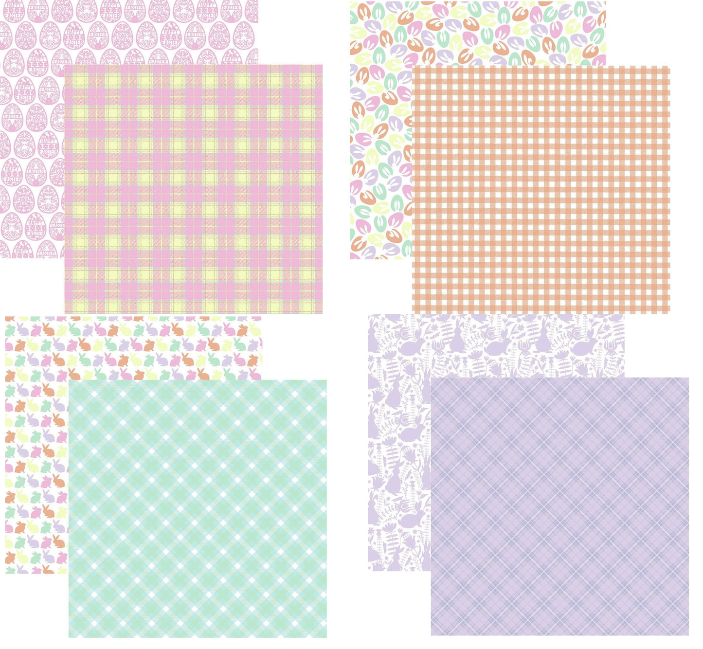 Bunny Hop Pastel Plaid - 12x12 Scrapbook Paper Assortment Set